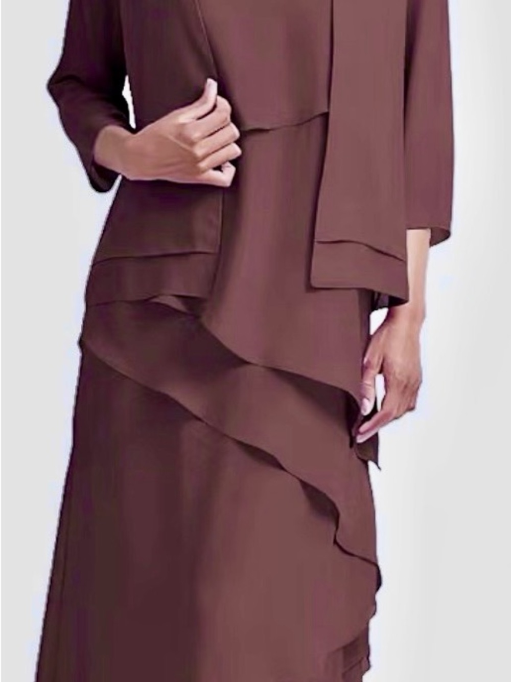 Elegant Layered Asymmetric Women's Dress - Brown